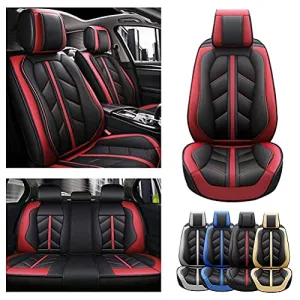 Front & Rear Seat Covers for Chevy Chevrolet Bolt EV EUV Car Seat Cover Luxury PU Leather Sporty Breathable Comfortable Red×Black