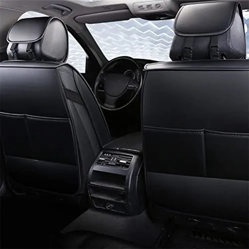 Front & Rear Seat Covers with Headrest Backrest Cushions for Chevy Chevrolet Bolt EV EUV Car Seat Cover Luxury PU Leather Breathable Comfortable Black
