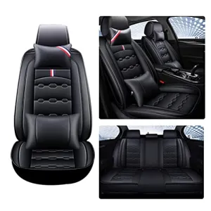 Front & Rear Seat Covers with Headrest Backrest Cushions for Chevy Chevrolet Bolt EV EUV Car Seat Cover Luxury PU Leather Breathable Comfortable Black