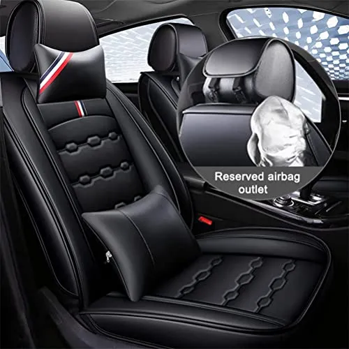 Front & Rear Seat Covers with Headrest Backrest Cushions for Chevy Chevrolet Bolt EV EUV Car Seat Cover Luxury PU Leather Breathable Comfortable Black