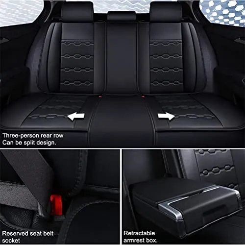 Front & Rear Seat Covers with Headrest Backrest Cushions for Chevy Chevrolet Bolt EV EUV Car Seat Cover Luxury PU Leather Breathable Comfortable Black