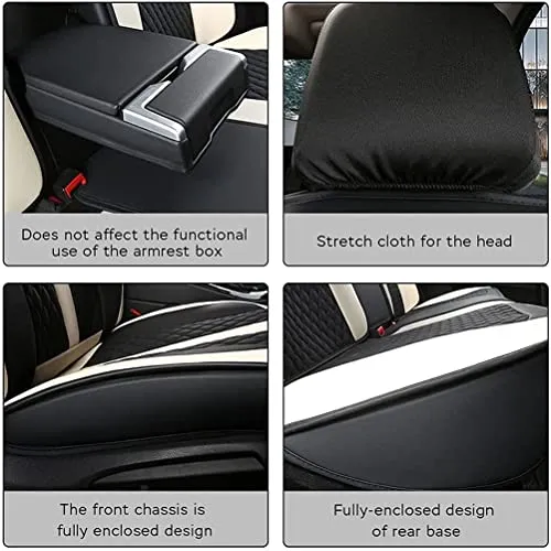 Front & Rear Seat Covers with Headrest Backrest Cushions for Chevy Chevrolet Bolt EV EUV Car Seat Cover Luxury PU Leather Comfortable Stylish Black