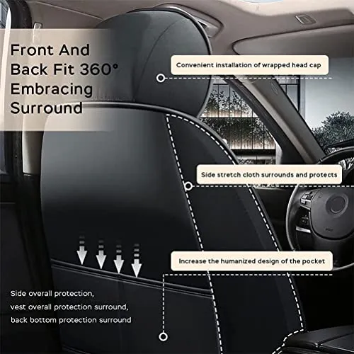 Front & Rear Seat Covers with Headrest Backrest Cushions for Chevy Chevrolet Bolt EV EUV Car Seat Cover Luxury PU Leather Comfortable Stylish Black×Beige