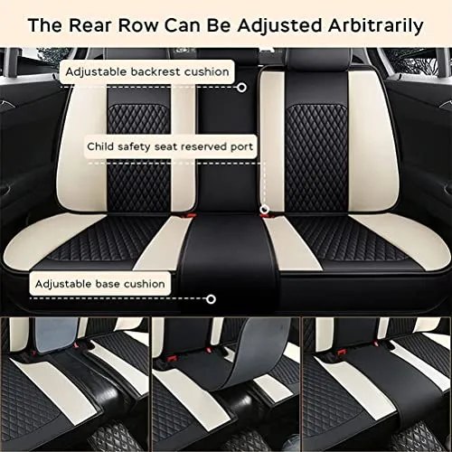 Front & Rear Seat Covers with Headrest Backrest Cushions for Chevy Chevrolet Bolt EV EUV Car Seat Cover Luxury PU Leather Comfortable Stylish Black×Beige