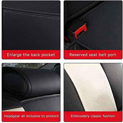 Front & Rear Seat Covers with Headrest Backrest Cushions for Chevy Chevrolet Bolt EV EUV Car Seat Cover Luxury PU Leather Comfortable Stylish Black×Red