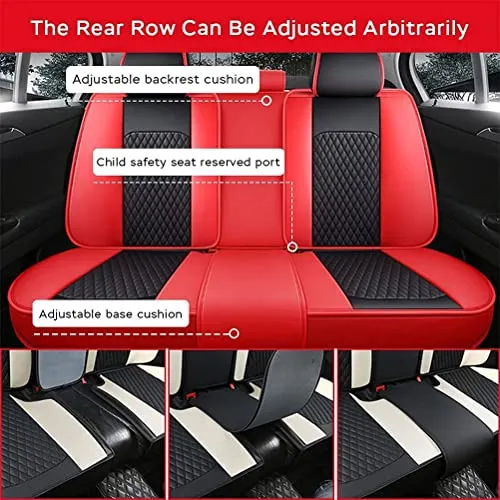 Front & Rear Seat Covers with Headrest Backrest Cushions for Chevy Chevrolet Bolt EV EUV Car Seat Cover Luxury PU Leather Comfortable Stylish Black×Red