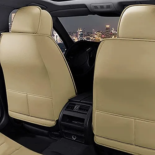 Front & Rear Seat Covers with Headrest Backrest Cushions for Chevy Chevrolet Bolt EV EUV Car Seat Cover Luxury PU Leather Comfortable Wear Resistant Beige