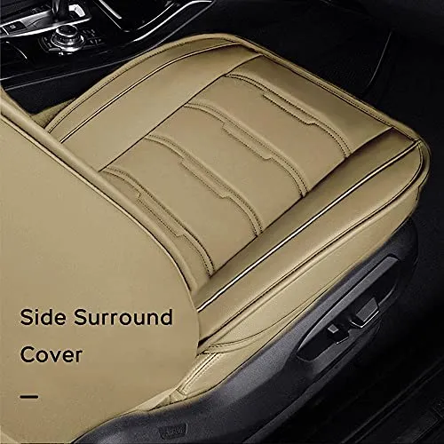 Front & Rear Seat Covers with Headrest Backrest Cushions for Chevy Chevrolet Bolt EV EUV Car Seat Cover Luxury PU Leather Comfortable Wear Resistant Beige