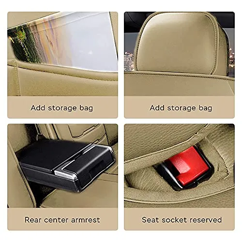 Front & Rear Seat Covers with Headrest Backrest Cushions for Chevy Chevrolet Bolt EV EUV Car Seat Cover Luxury PU Leather Comfortable Wear Resistant Beige
