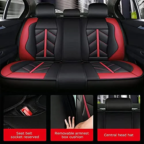 Front & Rear Seat Covers with Headrest Backrest Cushions for Chevy Chevrolet Bolt EV EUV Car Seat Cover Luxury PU Leather Sporty Breathable Comfortable Red×Black