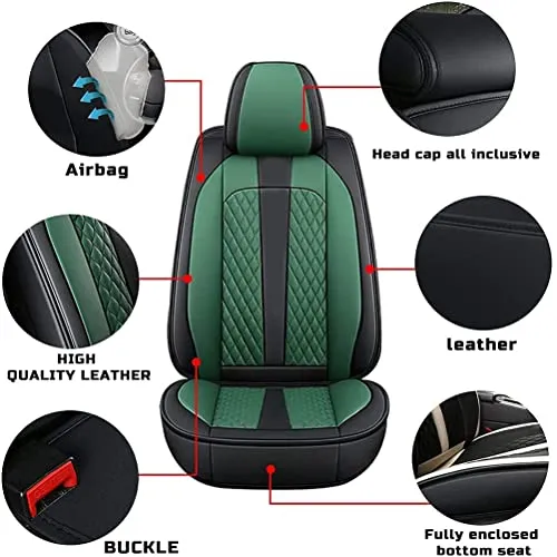 Front Seat Covers for Chevy Chevrolet Bolt EV EUV Car Seat Cover Luxury PU Leather Comfortable Stylish Black×Green
