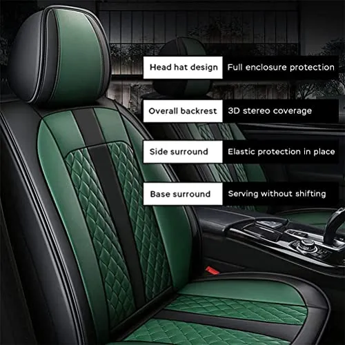 Front Seat Covers for Chevy Chevrolet Bolt EV EUV Car Seat Cover Luxury PU Leather Comfortable Stylish Black×Green