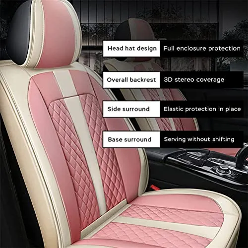 Front Seat Covers for Chevy Chevrolet Bolt EV EUV Car Seat Cover Luxury PU Leather Comfortable Stylish Pink×Beige