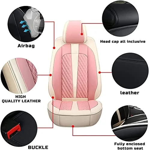 Front Seat Covers for Chevy Chevrolet Bolt EV EUV Car Seat Cover Luxury PU Leather Comfortable Stylish Pink×Beige