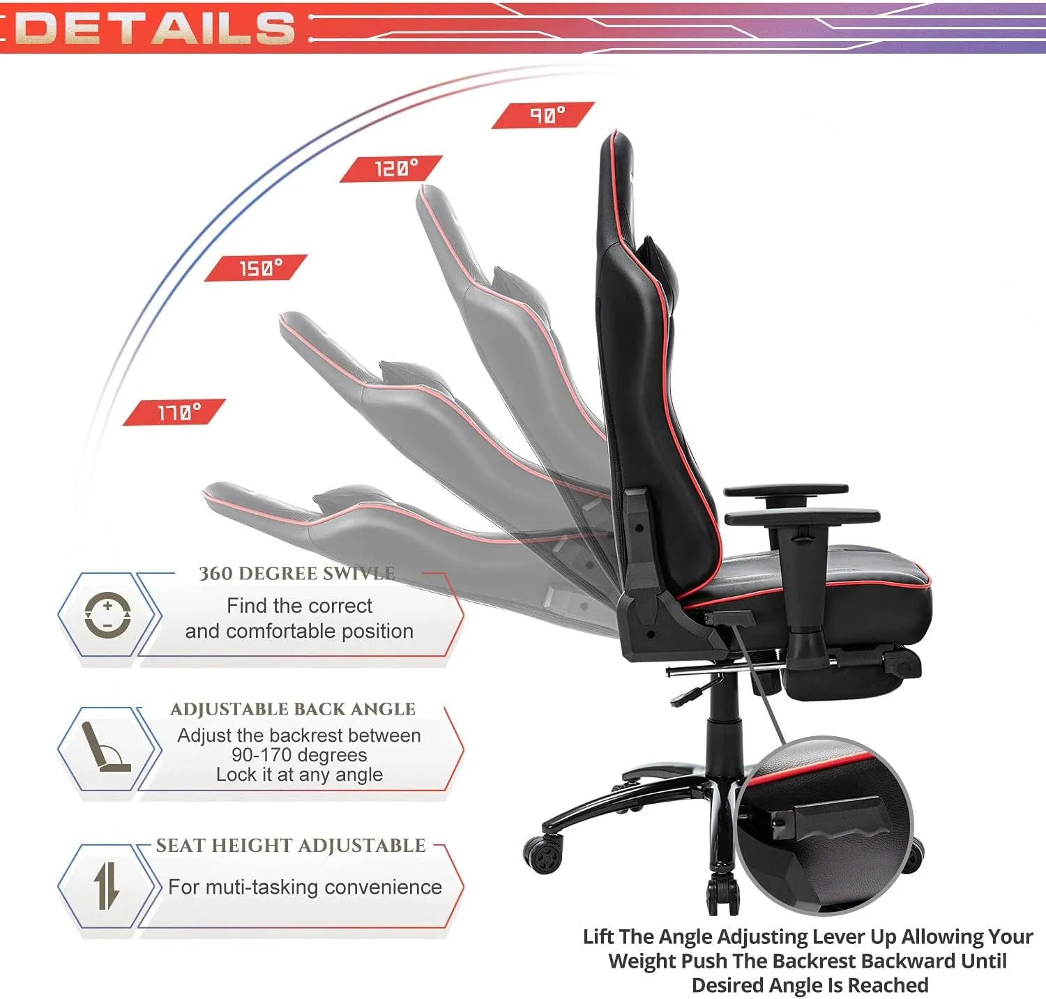 Gaming Chair Office Chair 300Lbs Massage Computer Chair Reclining Racing Chair with Headrest and Lumbar Support for Adults Teens Desk Chair (Black)