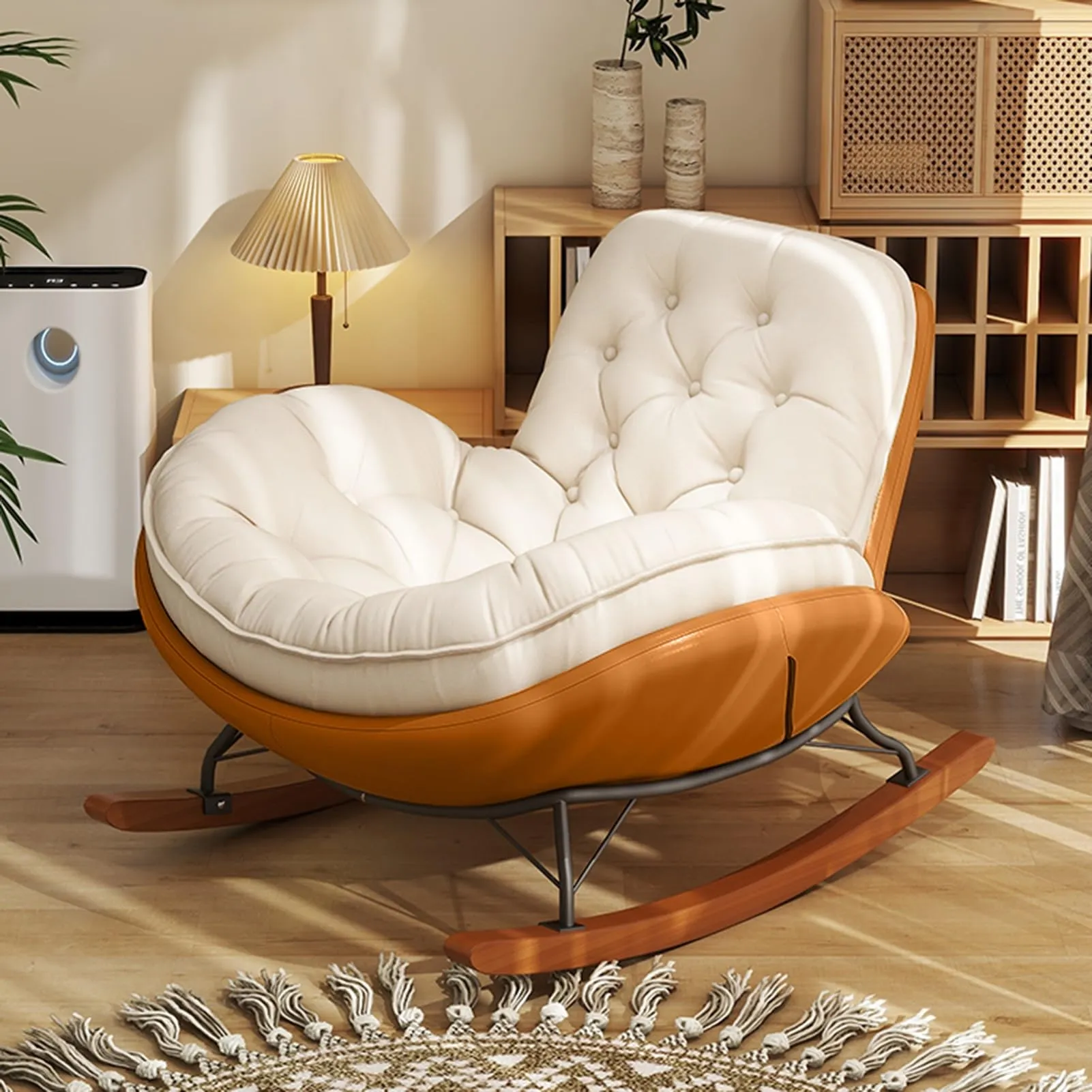 HARELA Outdoor Rocking Chair, Oversized Egg Chair, Padded Cushion, Orange.