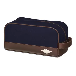 Hombre Washbag - Brown Leather & Navy Canvas w/Cream Stitching by Pampeano