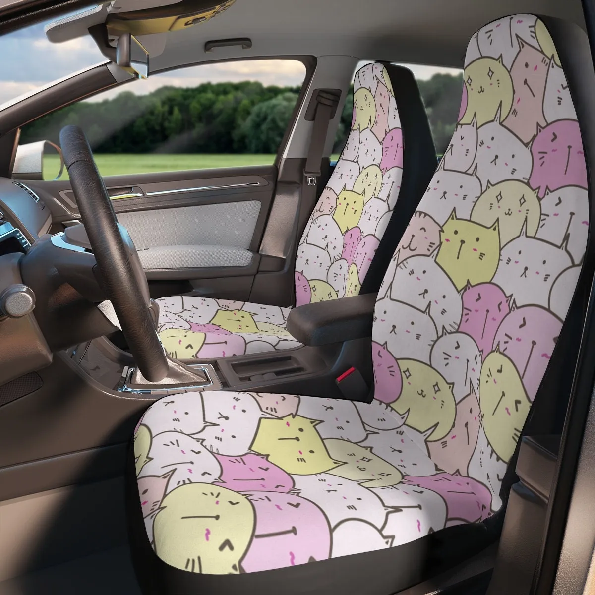 Kawaii Car Seat Covers, Cat Lover Gift, Cute Car Accessories for Women, Pink Hippie Car Decor Universal Chair Cover Anime Vehicle Seat Cover