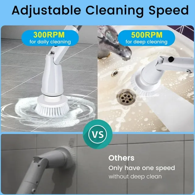 Musment Electric Spin Scrubber, Cordless Bath Tub Power Scrubber with Long Handle & 4 Replaceable Heads, Detachable as Short Handle, Shower Cleaning Brush Household Tools for Bathroom & Tile Floor