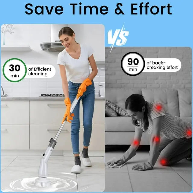 Musment Electric Spin Scrubber, Cordless Bath Tub Power Scrubber with Long Handle & 4 Replaceable Heads, Detachable as Short Handle, Shower Cleaning Brush Household Tools for Bathroom & Tile Floor