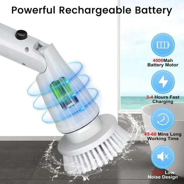 Musment Electric Spin Scrubber, Cordless Bath Tub Power Scrubber with Long Handle & 4 Replaceable Heads, Detachable as Short Handle, Shower Cleaning Brush Household Tools for Bathroom & Tile Floor