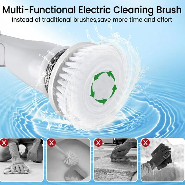 Musment Electric Spin Scrubber, Cordless Bath Tub Power Scrubber with Long Handle & 4 Replaceable Heads, Detachable as Short Handle, Shower Cleaning Brush Household Tools for Bathroom & Tile Floor