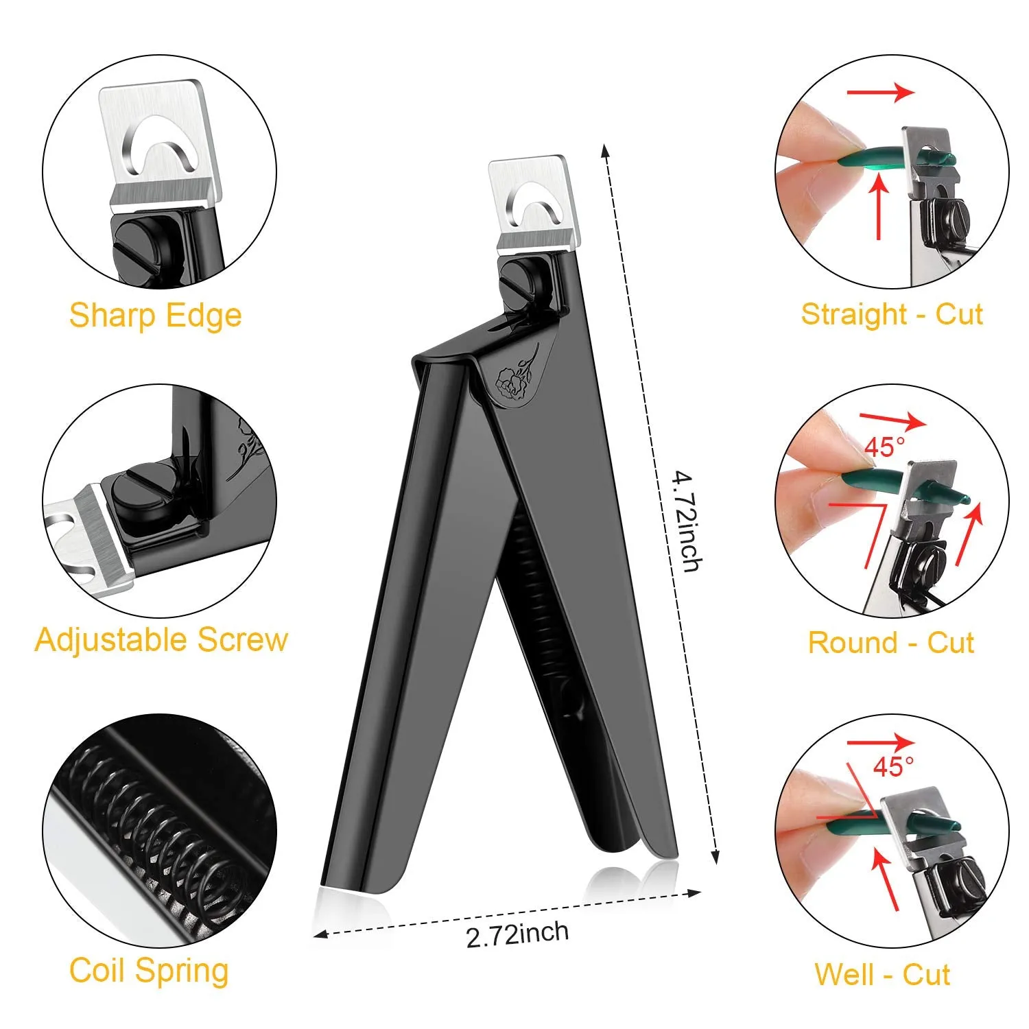Nail Clippers 4 in 1 Set for Acrylic Nails-Black