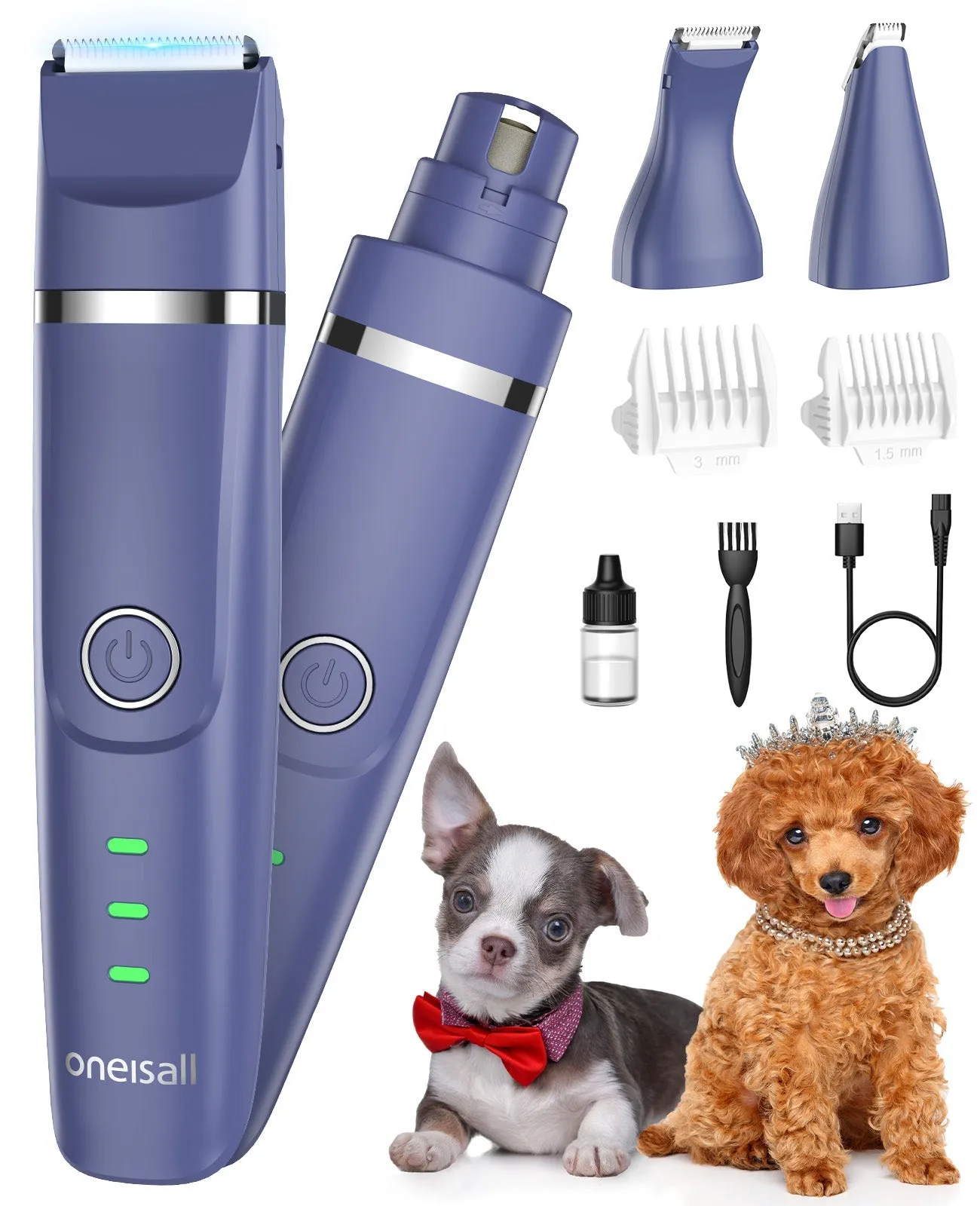 Oneisall N12 4 in 1 Small Dog Grooming Kit for Paw Trimmer Nail Grinder