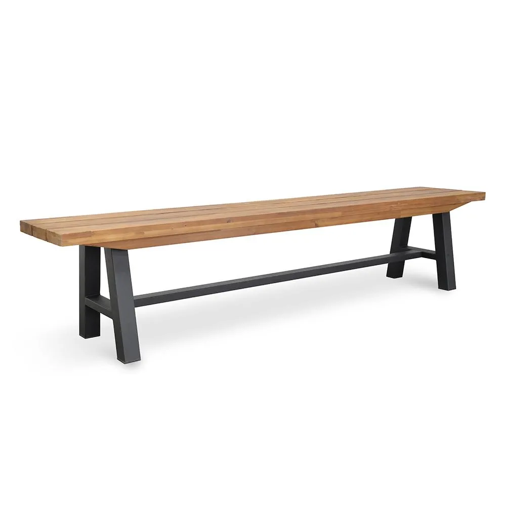 Outdoor Wooden Bench - Natural Top and Black Legs