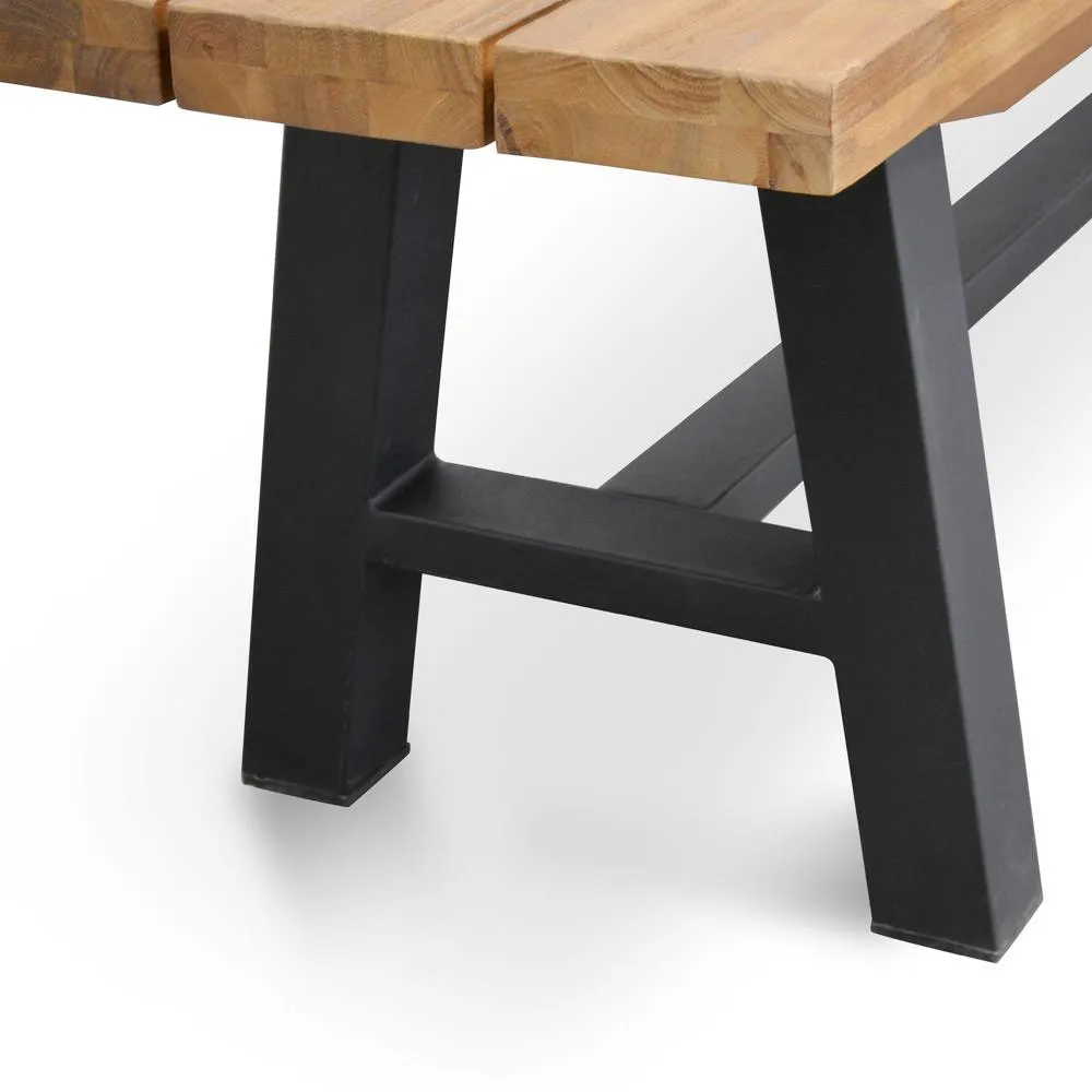Outdoor Wooden Bench - Natural Top and Black Legs