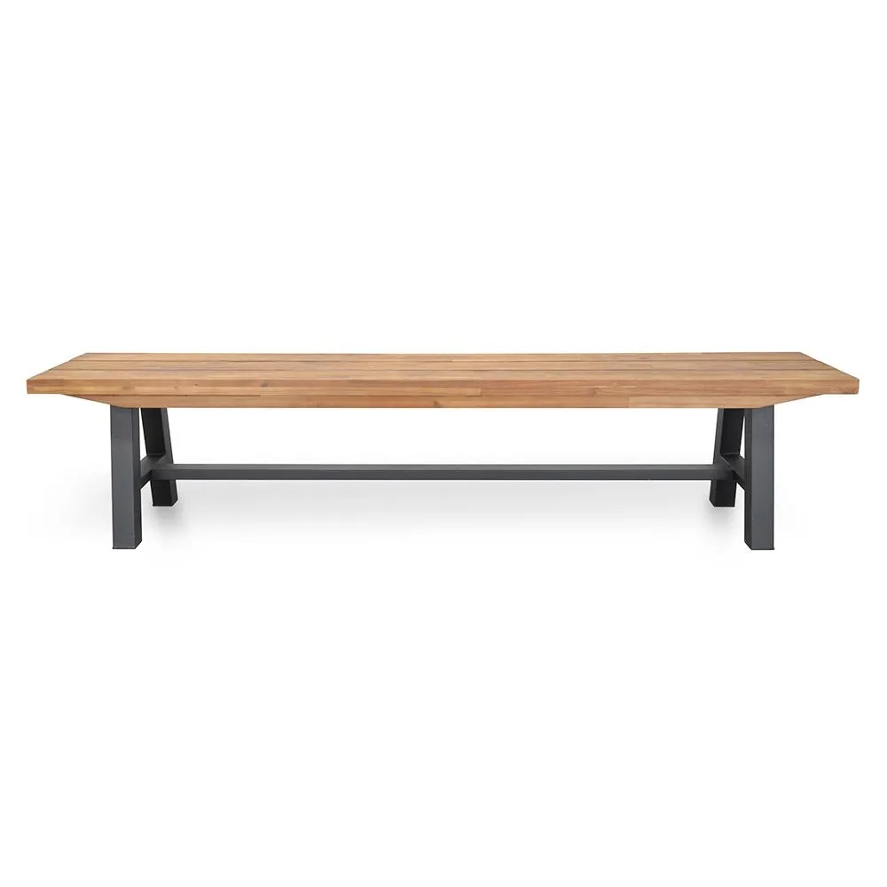 Outdoor Wooden Bench - Natural Top and Black Legs