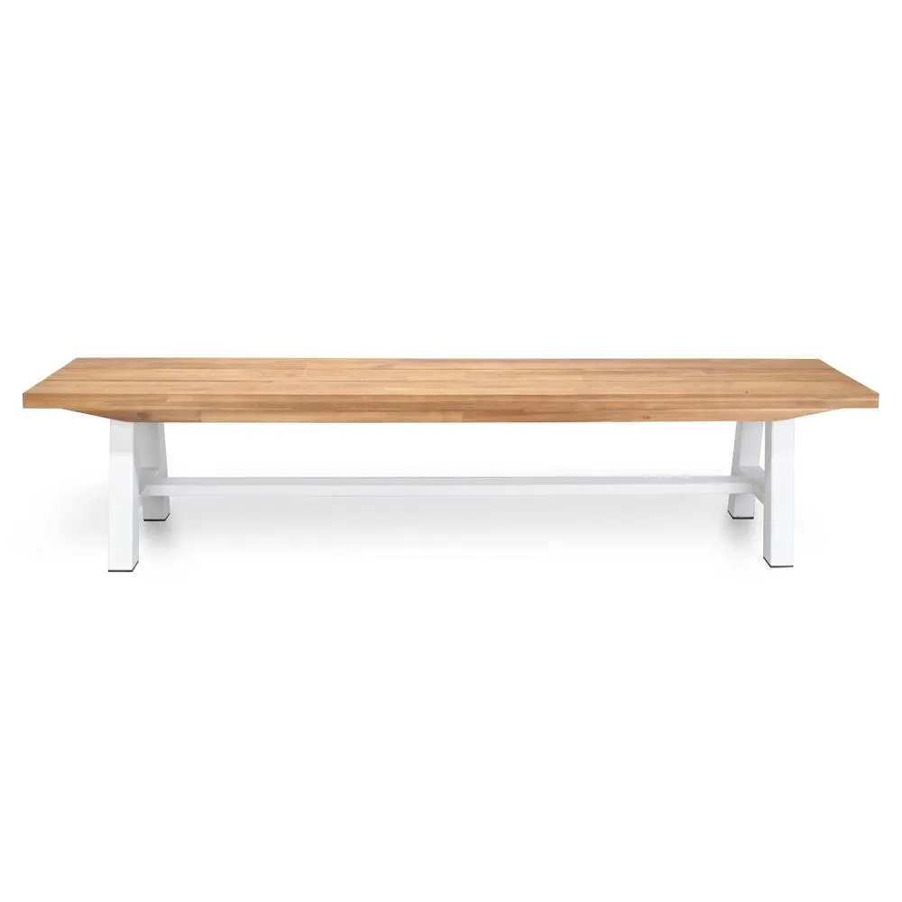 Outdoor Wooden Bench - Natural Top and White Legs