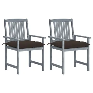 Patio Chairs Outdoor Dining Chair with Cushions Gray Solid Wood Acacia
