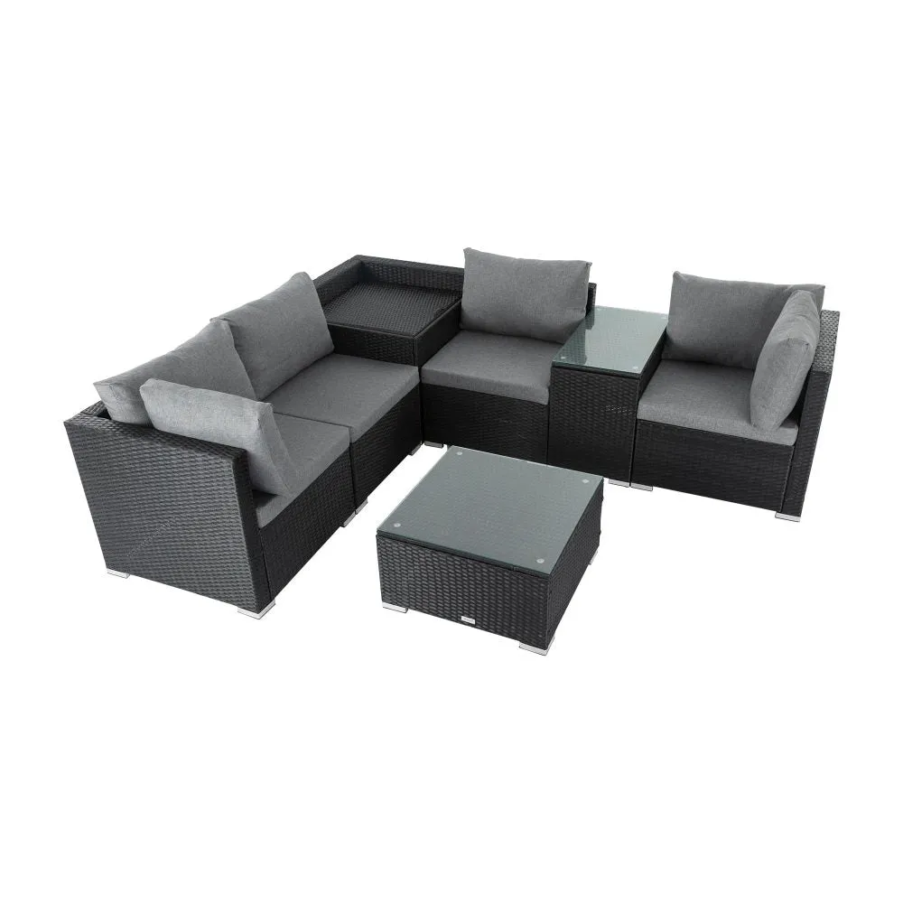 Quincy 6-Seater Wicker Loveseat 7-Piece Outdoor Wicker with Storage Cover - Black