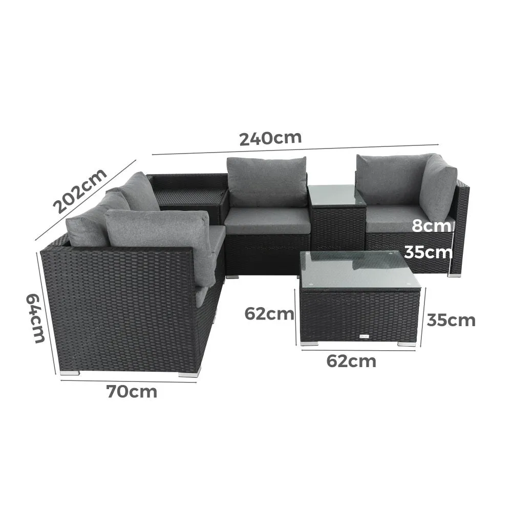 Quincy 6-Seater Wicker Loveseat 7-Piece Outdoor Wicker with Storage Cover - Black