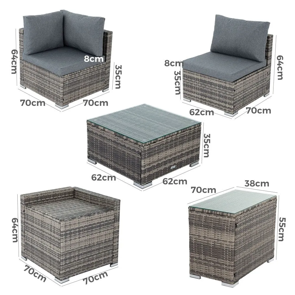 Quincy 6-Seater Wicker Loveseat 7-Piece Outdoor Wicker with Storage Cover - Black