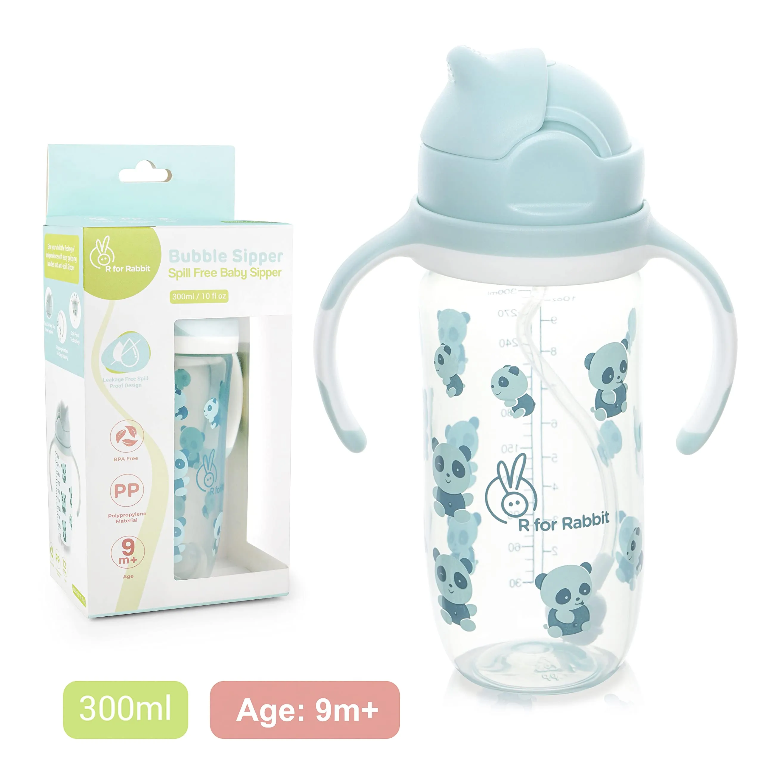 R for Rabbit Premium Bubble Baby Sipper |10 fl oz | Anti Spill Sippy Cup with Soft Silicone Straw BPA Free & Non Toxic for Baby/Kids of 9  Months - (300 ml Blue)