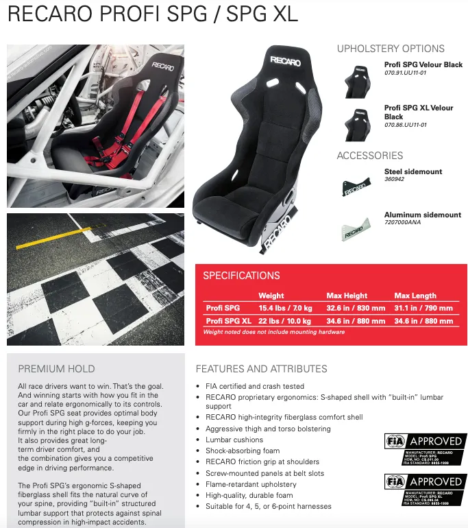 Recaro Profi SPG XL Racing Seat