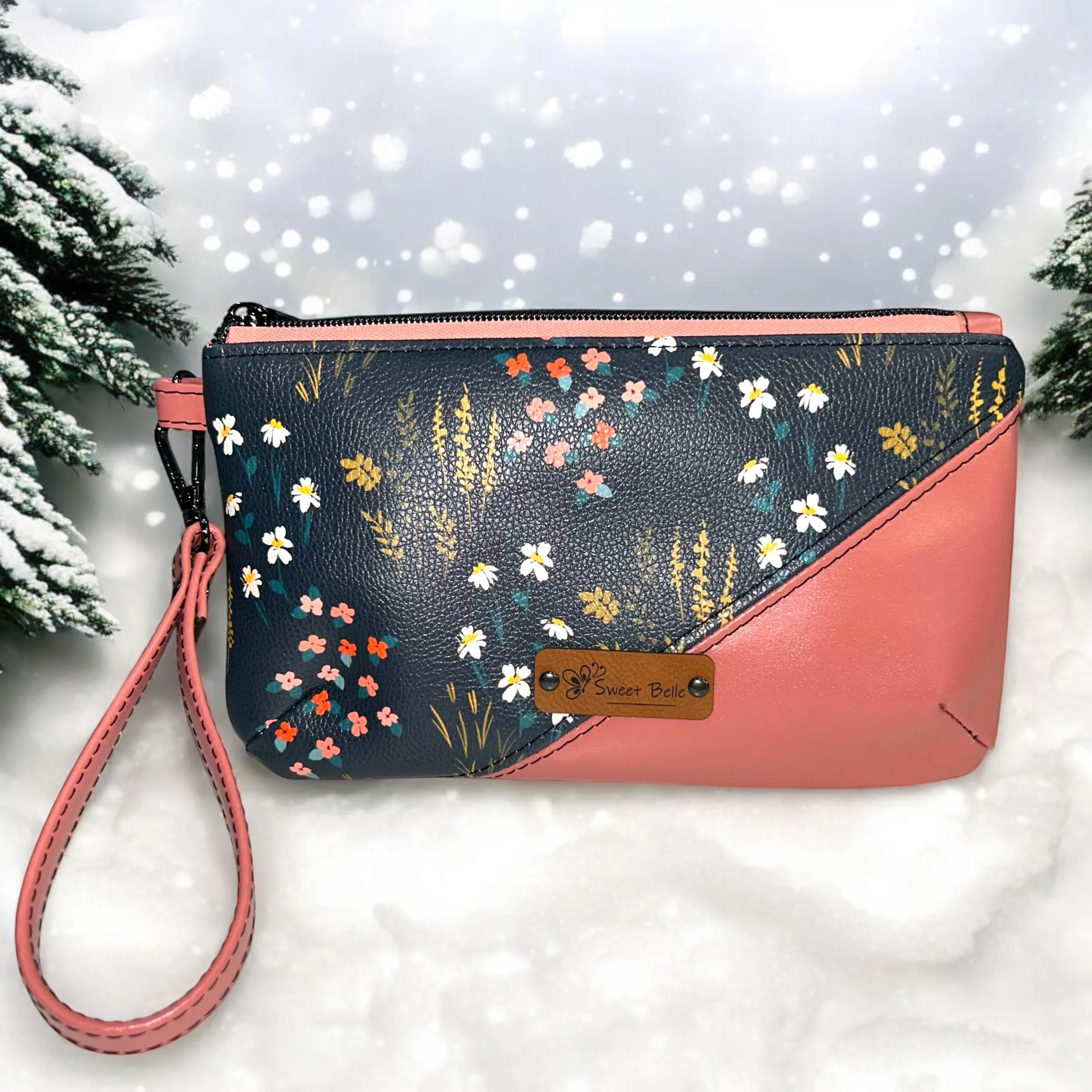 Salmon and Meadow Handcrafted Wristlet