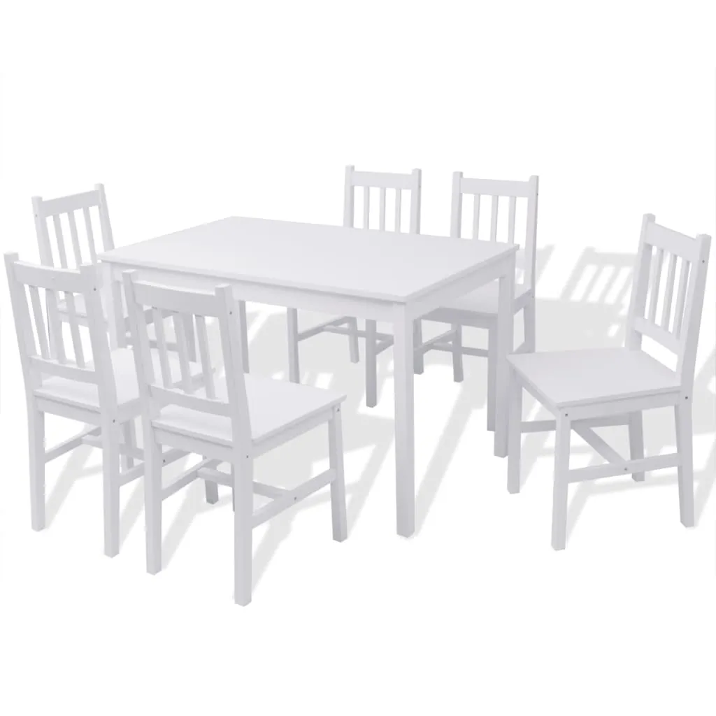 Seven Piece Dining Set Pinewood White
