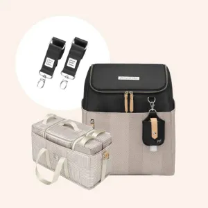 Tempo Backpack in Black/Sand Cable Stitch, Deluxe Kit & Stroller Clips Bundle