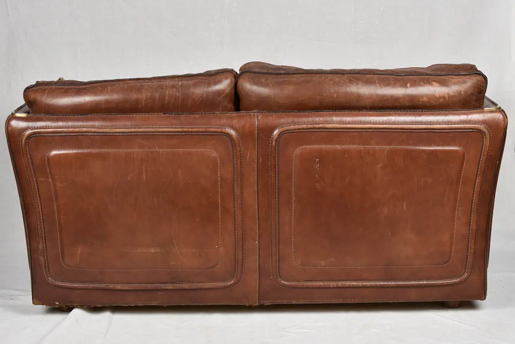 VINTAGE FRENCH ROCHE BOBOIS BROWN LEATHER SOFA 28¾" x 34¾"