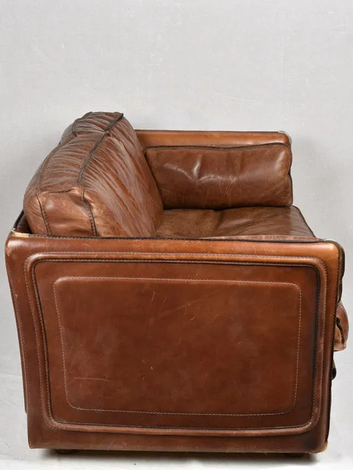VINTAGE FRENCH ROCHE BOBOIS BROWN LEATHER SOFA 28¾" x 34¾"