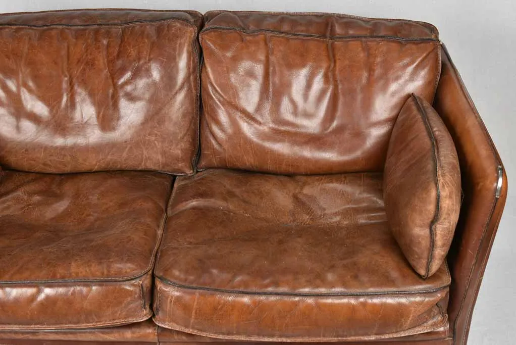 VINTAGE FRENCH ROCHE BOBOIS BROWN LEATHER SOFA 28¾" x 34¾"