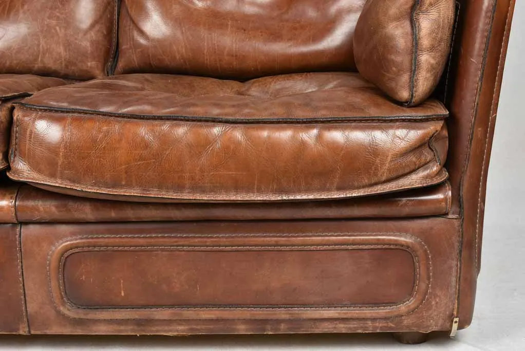 VINTAGE FRENCH ROCHE BOBOIS BROWN LEATHER SOFA 28¾" x 34¾"