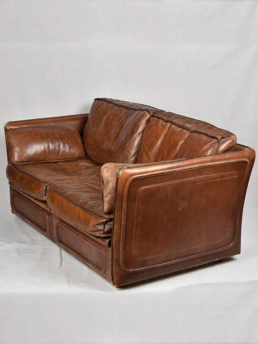 VINTAGE FRENCH ROCHE BOBOIS BROWN LEATHER SOFA 28¾" x 34¾"