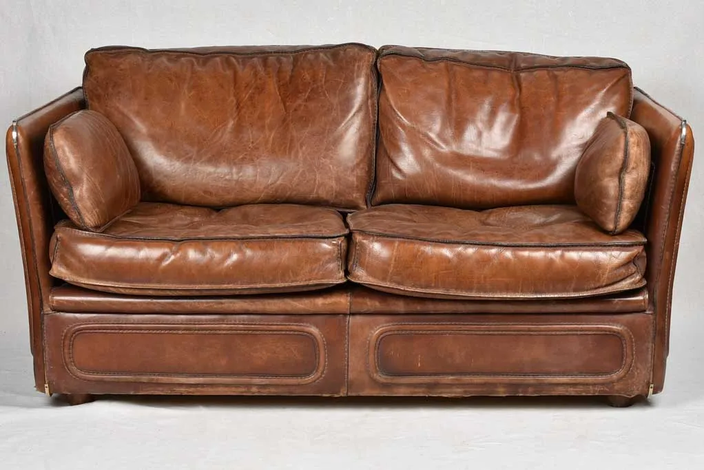 VINTAGE FRENCH ROCHE BOBOIS BROWN LEATHER SOFA 28¾" x 34¾"