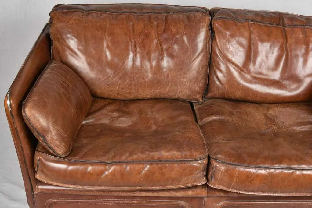 VINTAGE FRENCH ROCHE BOBOIS BROWN LEATHER SOFA 28¾" x 34¾"